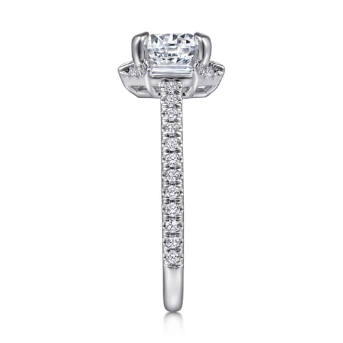 14K White Gold Octagonal Halo Round Diamond Engagement Ring