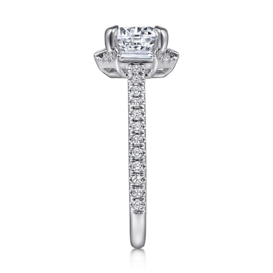 14K White Gold Octagonal Halo Round Diamond Engagement Ring angle 5