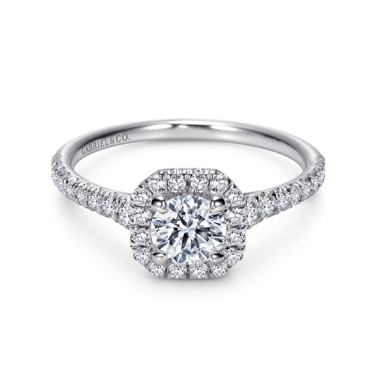 Gabriel - 14K White Gold Octagonal Halo Round Diamond Engagement Ring