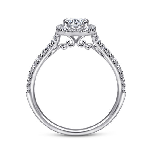 14K White Gold Octagonal Halo Round Diamond Engagement Ring