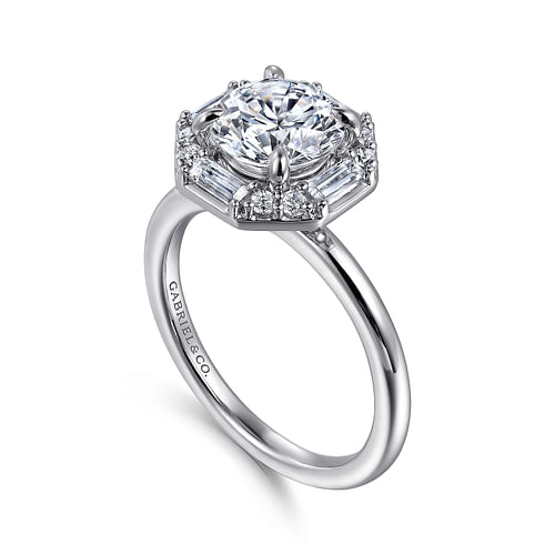 14K White Gold Octagonal Hidden Halo Diamond Engagement Ring