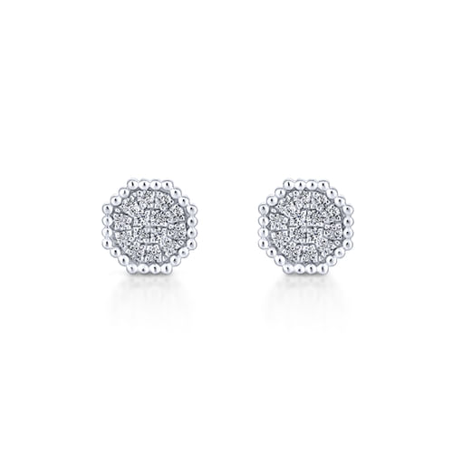 14K White Gold Octagonal Pavé Diamond Cluster Stud Earrings