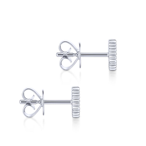 14K White Gold Octagonal Pavé Diamond Cluster Stud Earrings