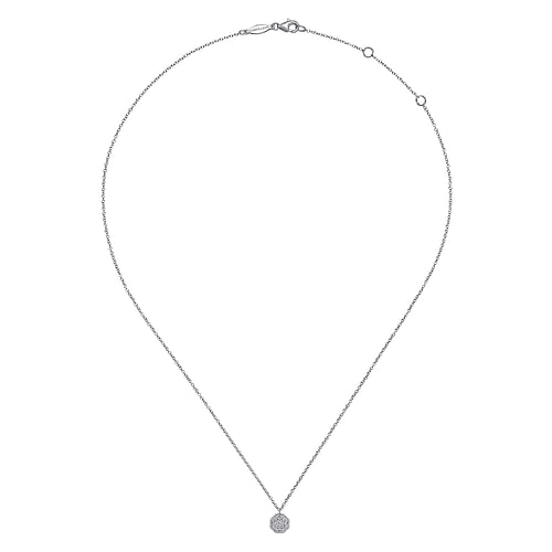 14K White Gold Octagonal Pavé Diamond Pendant Necklace