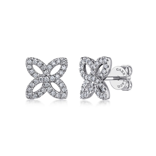 Gabriel - 14K White Gold Open  Clover Pavé Diamond Stud Earrings