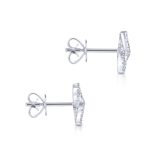 14K White Gold Open  Clover Pavé Diamond Stud Earrings