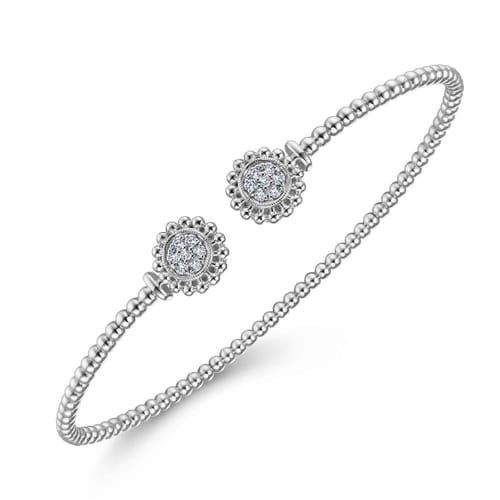 14K White Gold Open Bangle with Pav¿ª Diamond Circles