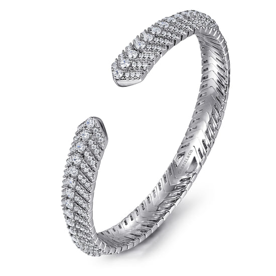 14K White Gold Open Chevron Diamond Bangle angle 2