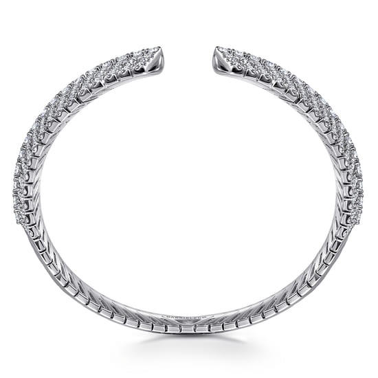 14K White Gold Open Chevron Diamond Bangle angle 3