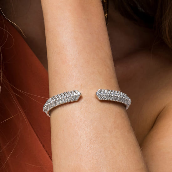 14K White Gold Open Chevron Diamond Bangle angle 4