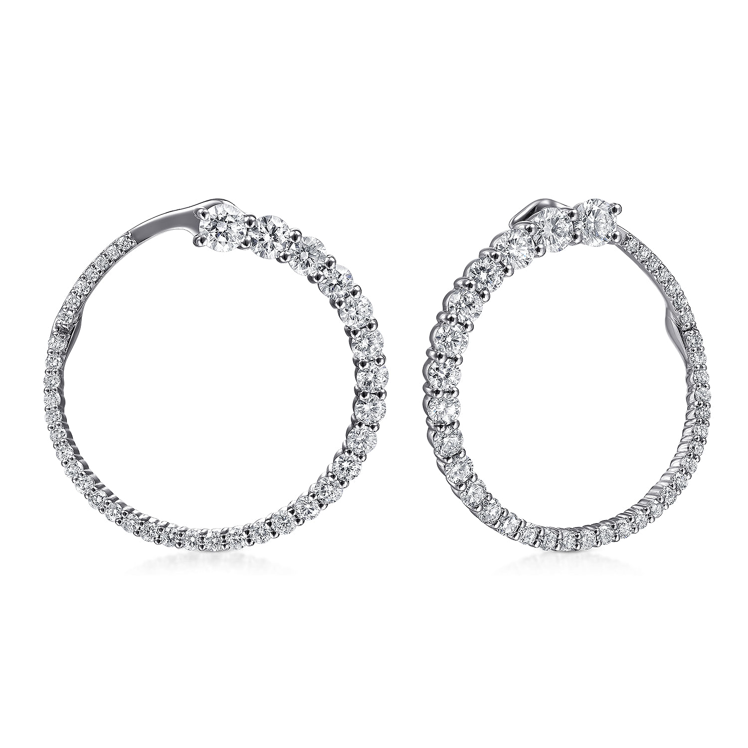 14K White Gold Open Diamond Circle Bypass Hoop Earrings
