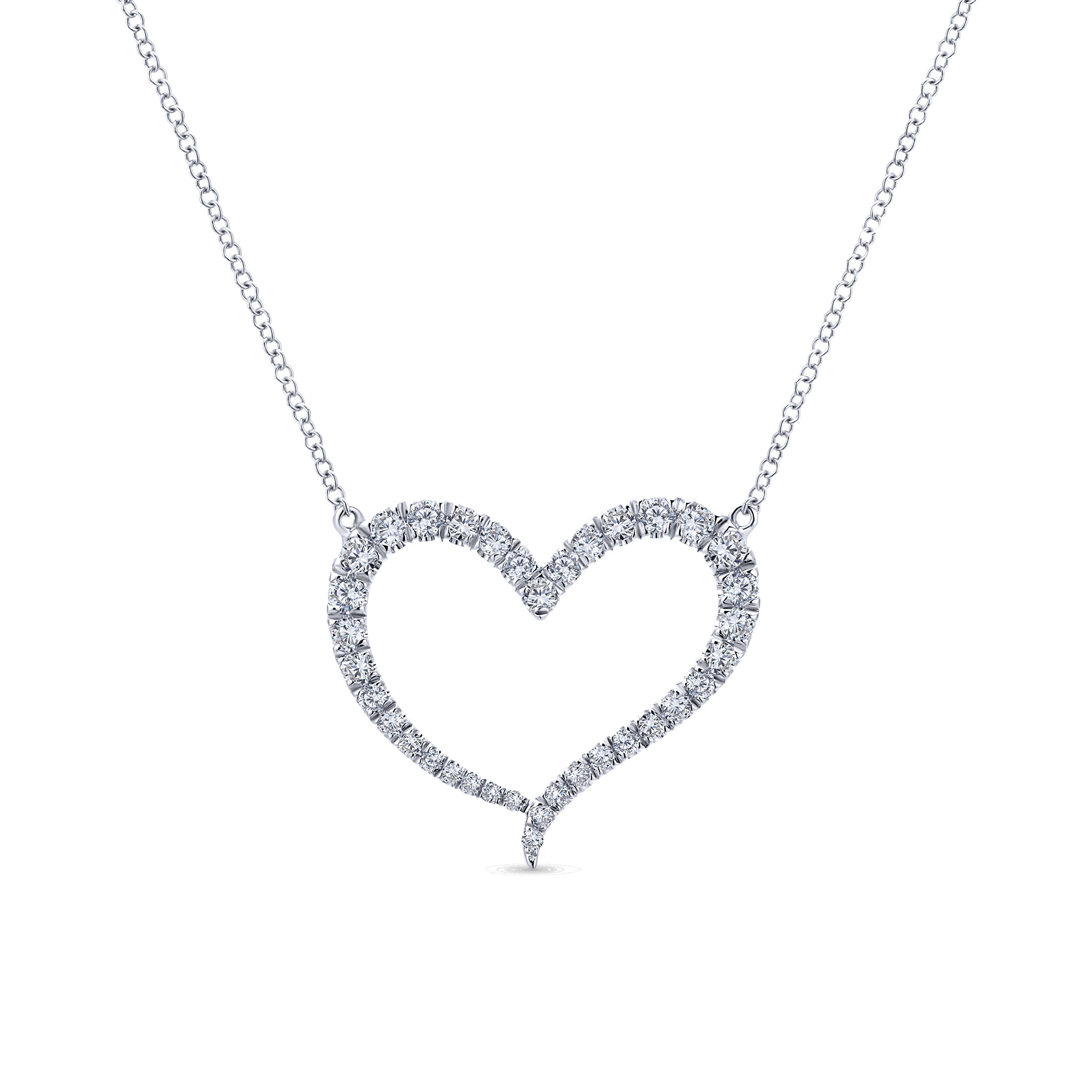 14K White Gold Open Diamond Heart Pendant Necklace