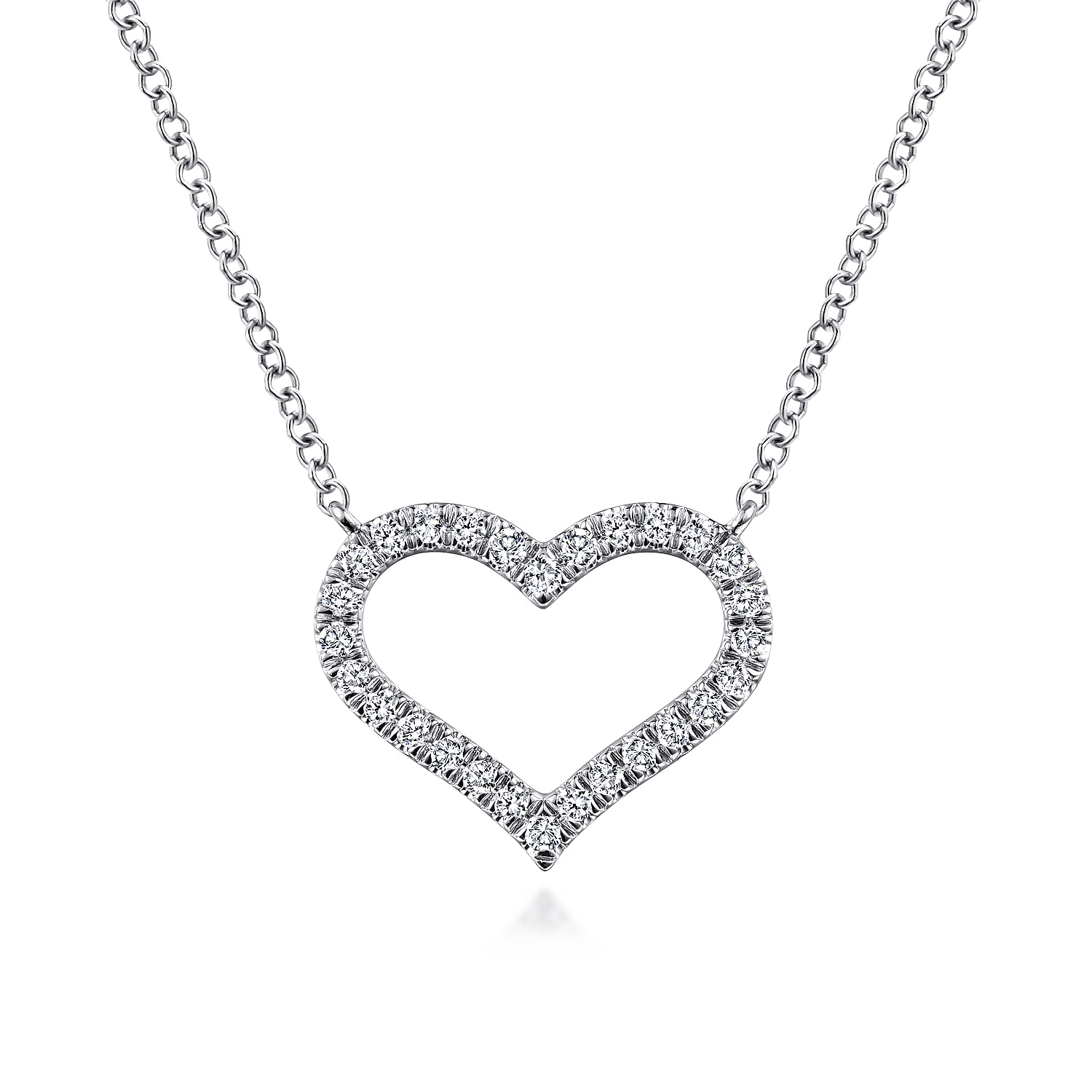 14K White Gold Open Diamond Heart Pendant Necklace