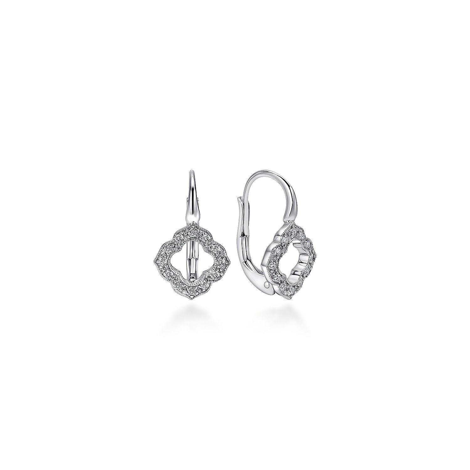14K White Gold Open Diamond Leverback Earrings