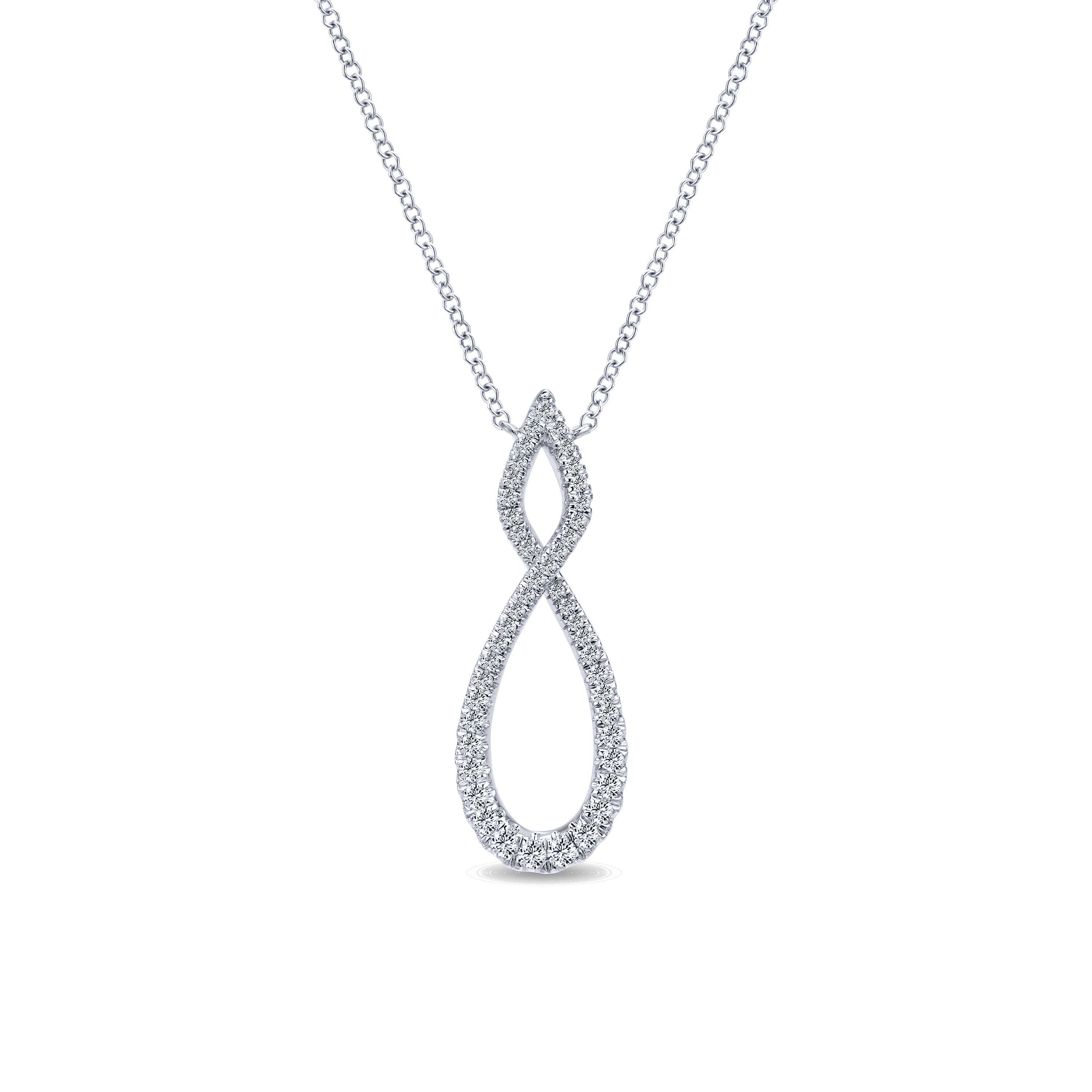 14K White Gold Open Diamond Pavé Twisted Pendant Necklace