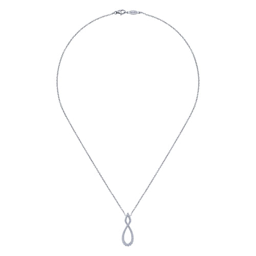 14K White Gold Open Diamond Pavé Twisted Pendant Necklace
