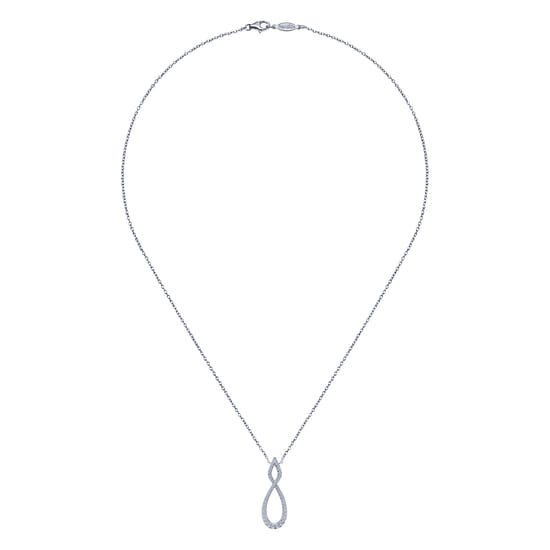 14K White Gold Open Diamond Pavé Twisted Pendant Necklace angle 2