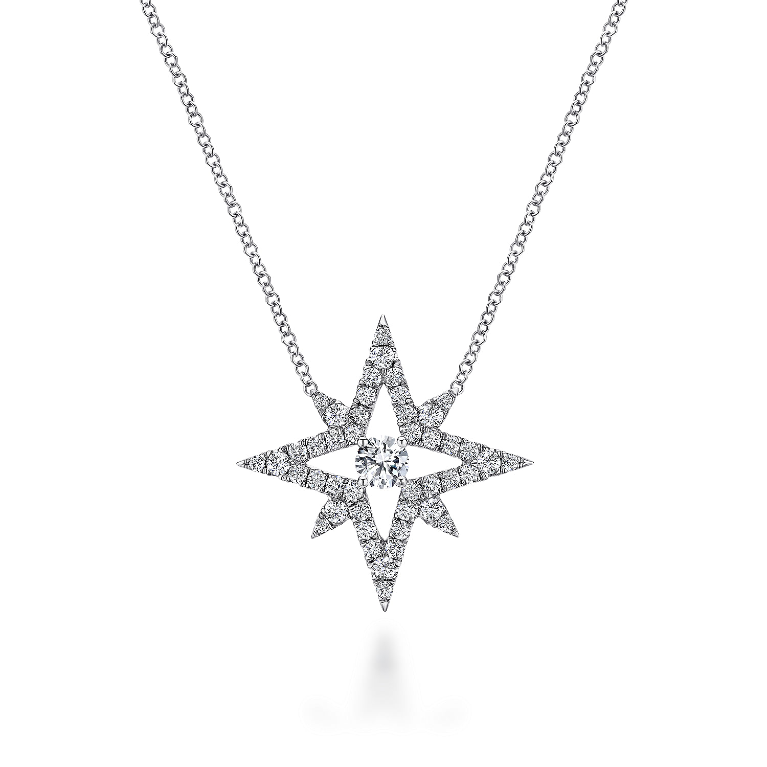 14K White Gold Open Diamond Star Pendant Necklace