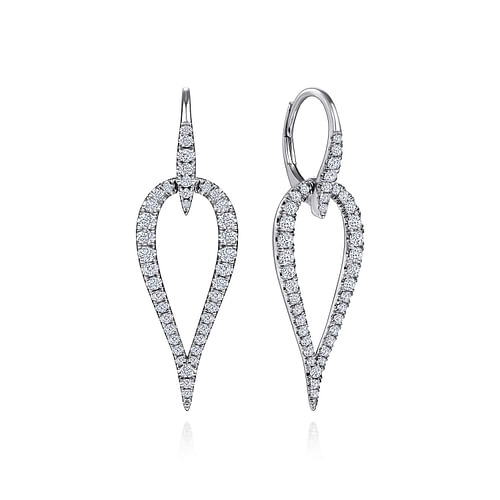 14K White Gold Open Diamond Teardrop Leverback Earrings