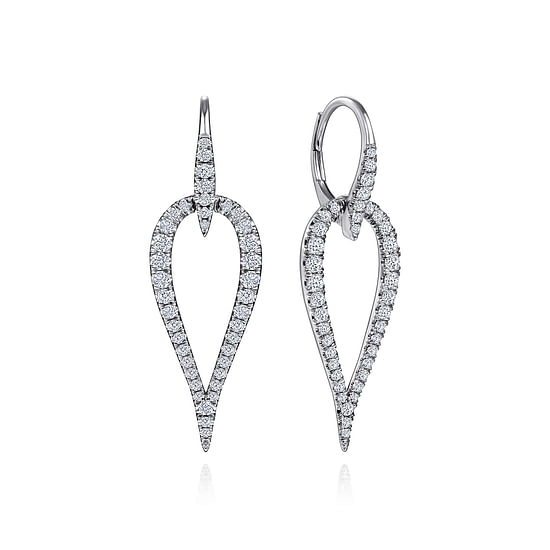 Gabriel - 14K White Gold Open Diamond Teardrop Leverback Earrings