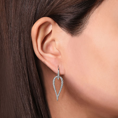 14K White Gold Open Diamond Teardrop Leverback Earrings