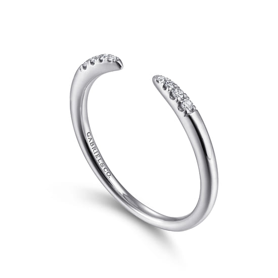 14K White Gold Open Diamond Tipped Stackable Ring angle 3