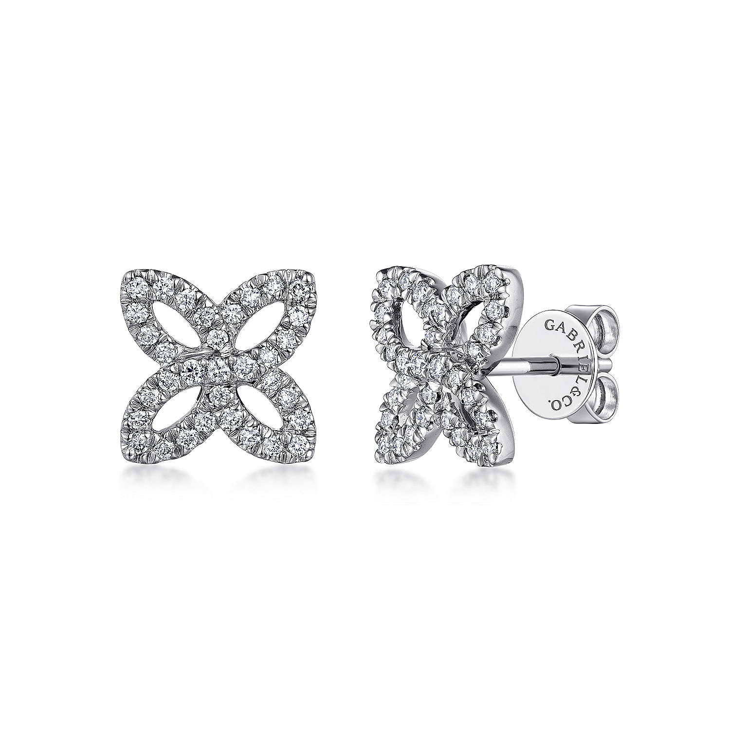 14K White Gold Open Floral Pavé Diamond Stud Earrings