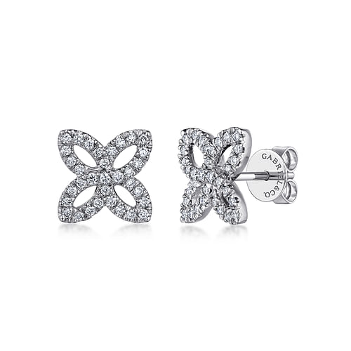 14K White Gold Open Floral Pavé Diamond Stud Earrings