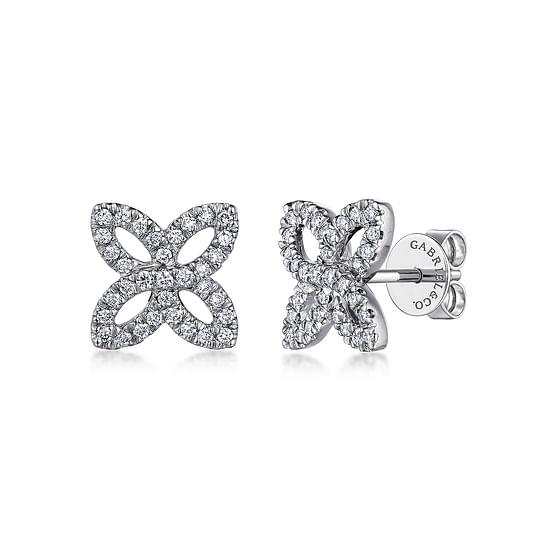 Gabriel - 14K White Gold Open Floral Pavé Diamond Stud Earrings