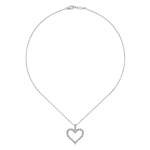 14K White Gold Open Heart Diamond Pendant Necklace