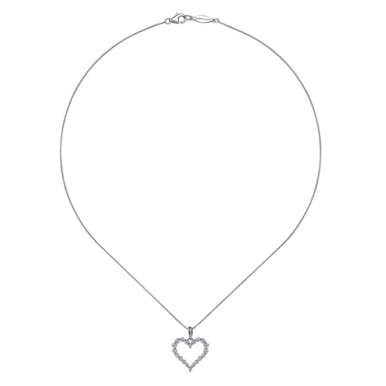14K White Gold Open Heart Diamond Pendant Necklace angle 2