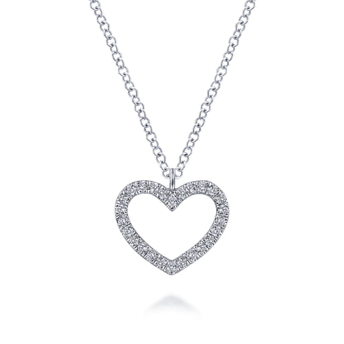 14K White Gold Open Heart Diamond Pendant Necklace 14K White Gold Open Heart Diamond Pendant Necklace
