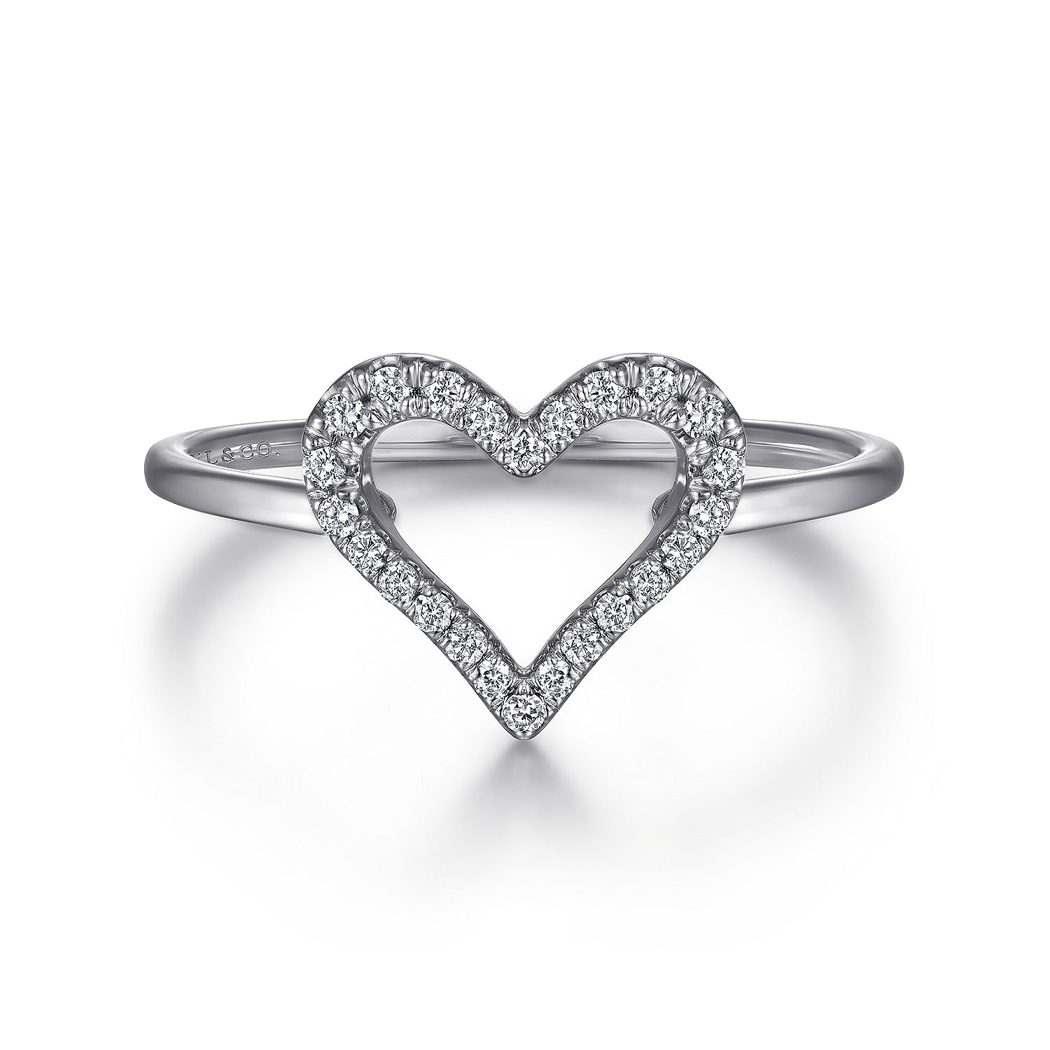 14K White Gold Open Heart Diamond Ring