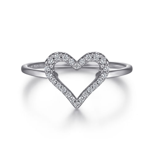 14K White Gold Open Heart Diamond Ring