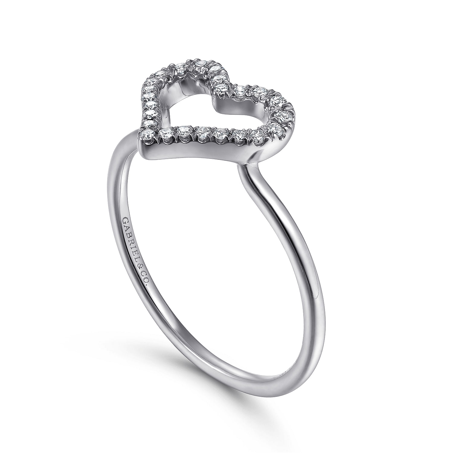 14K White Gold Open Heart Diamond Ring