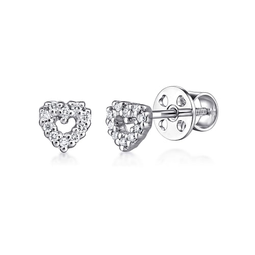 14K White Gold Open Heart Diamond Stud Earrings