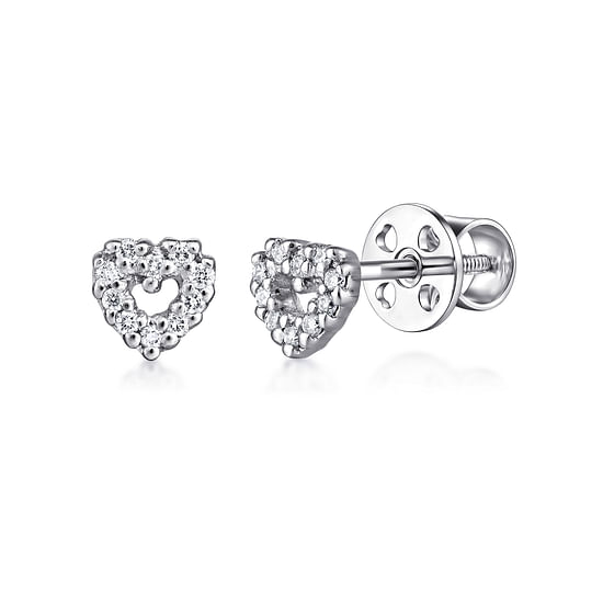 Gabriel - 14K White Gold Open Heart Diamond Stud Earrings