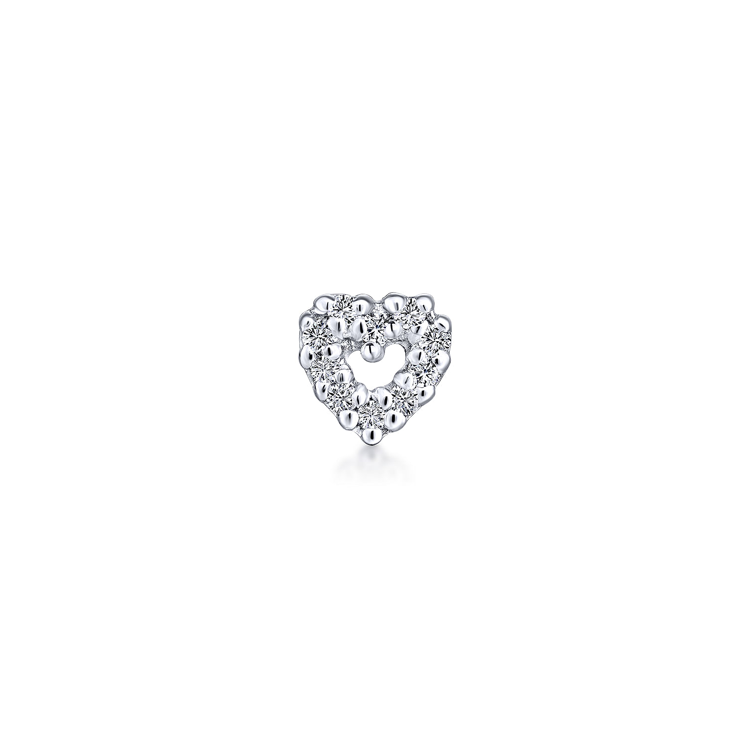 14K White Gold Open Heart Diamond Stud Single Earring
