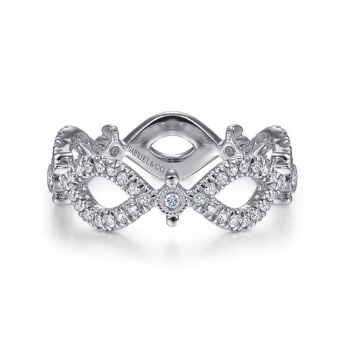 14K White Gold Open Link Diamond Station Ring
