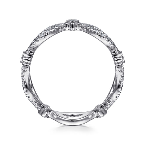 14K White Gold Open Link Diamond Station Ring