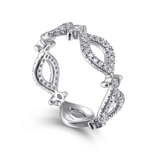 14K White Gold Open Link Diamond Station Ring