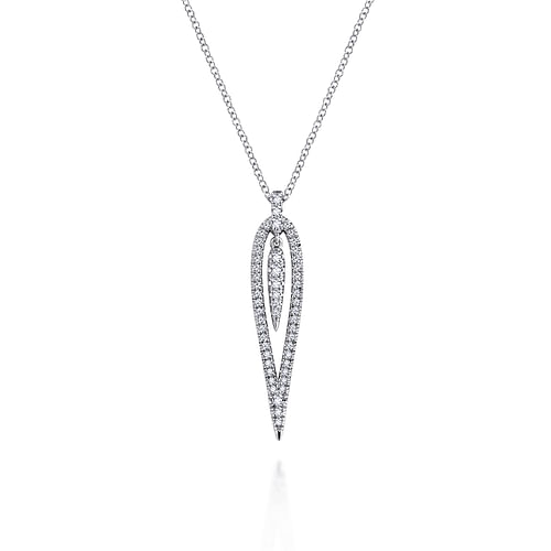 14K White Gold Open Teardrop Diamond Pendant Necklace