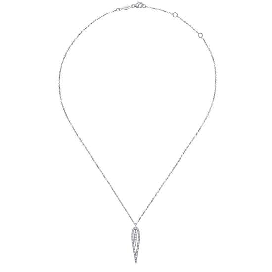 14K White Gold Open Teardrop Diamond Pendant Necklace angle 2