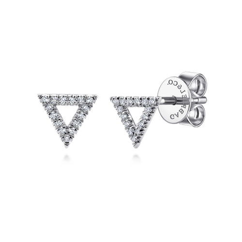 14K White Gold Open Triangle Diamond Stud Earrings