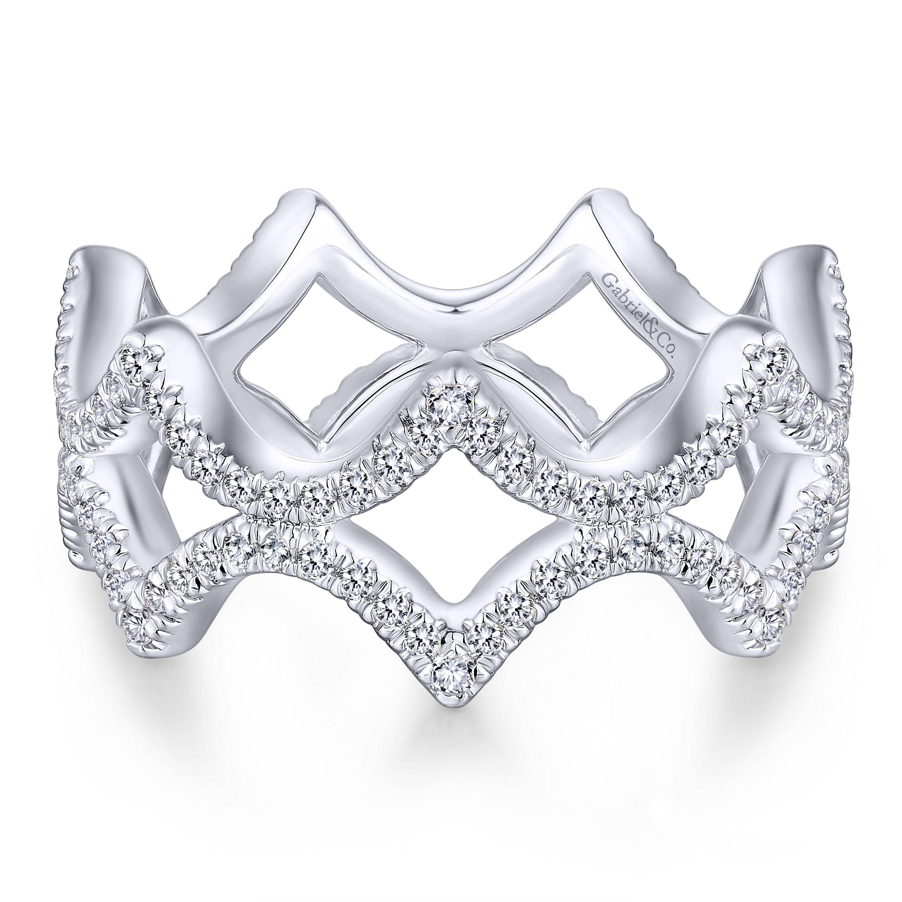 14K White Gold Open Triangular Diamond Eternity Ring