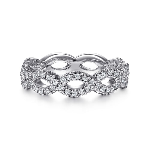 14K White Gold Open Twisted Diamond Stackable Ring