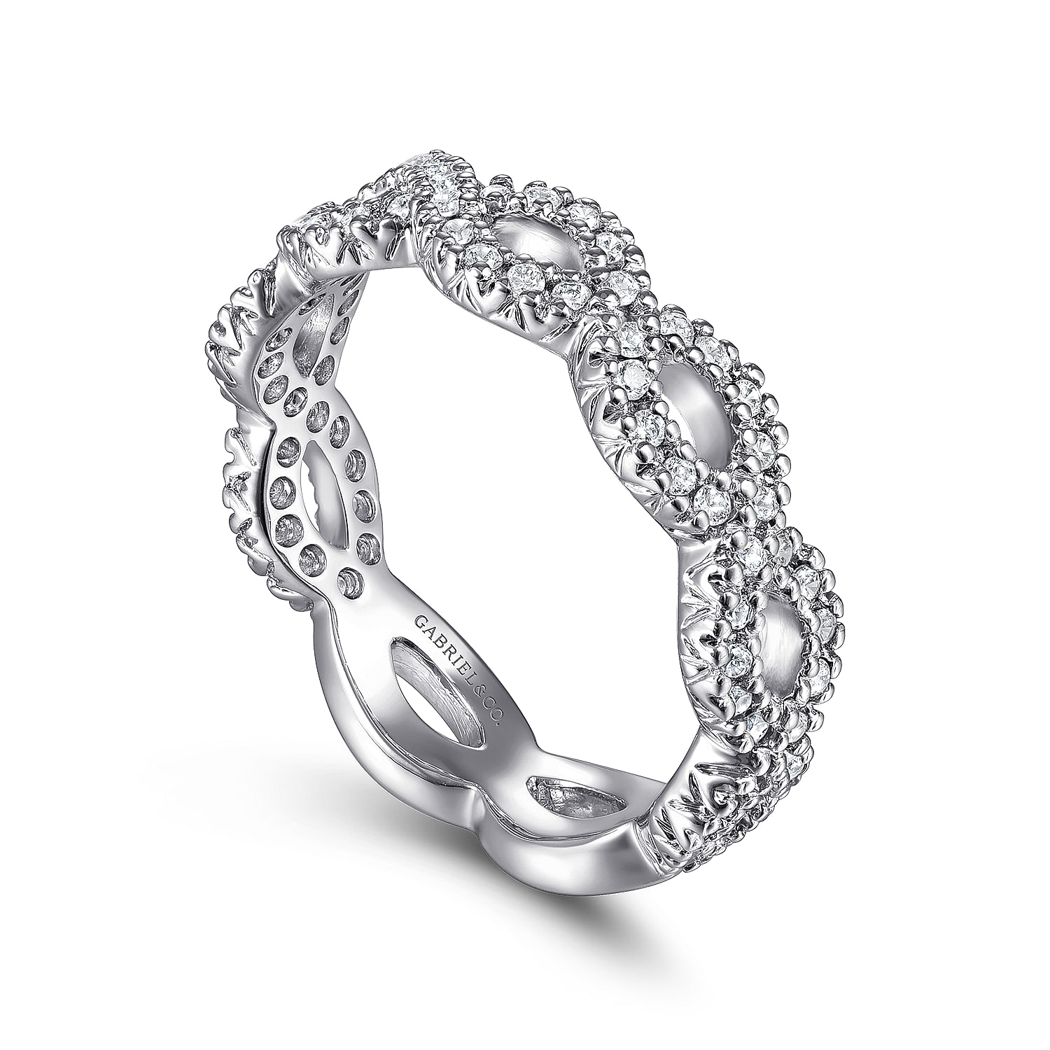 14K White Gold Open Twisted Diamond Stackable Ring