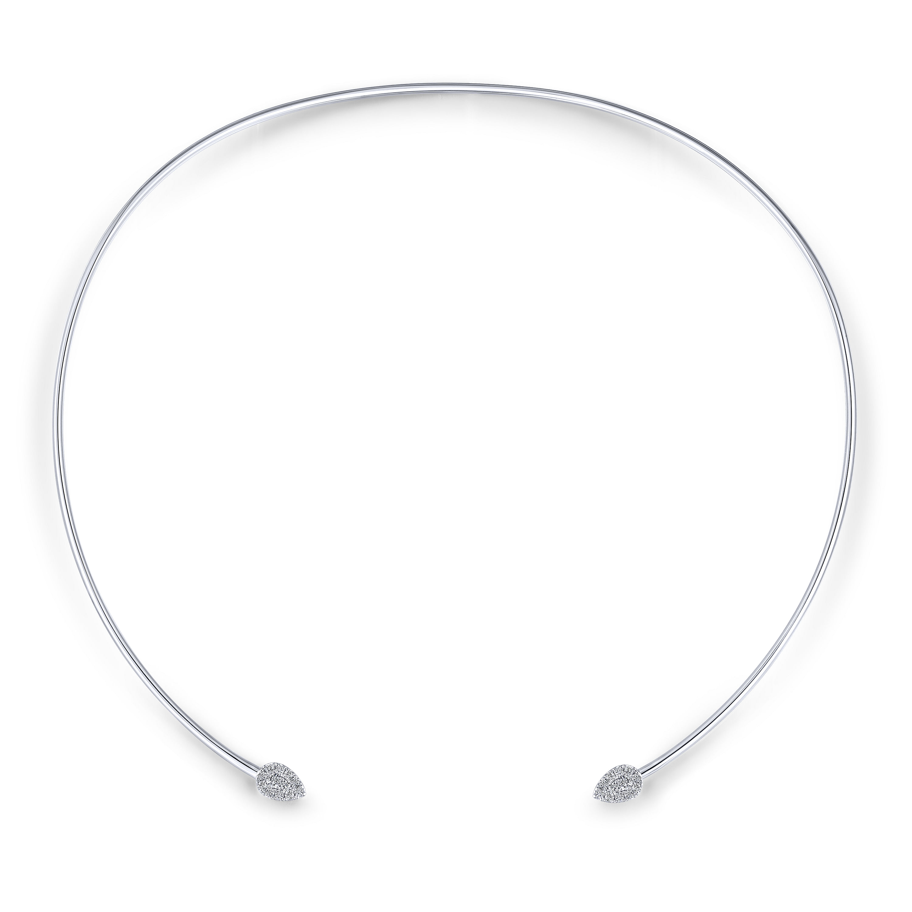 14K White Gold Open Wavy Collar Necklace with Diamond Pavé Teardrops