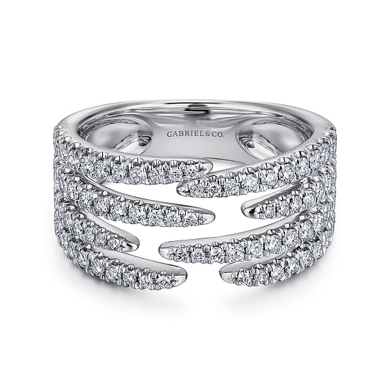 Gabriel - 14K White Gold Open Wide Band Pavé Diamond Ring