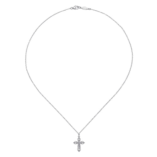 14K White Gold Openwork Diamond Cross Necklace